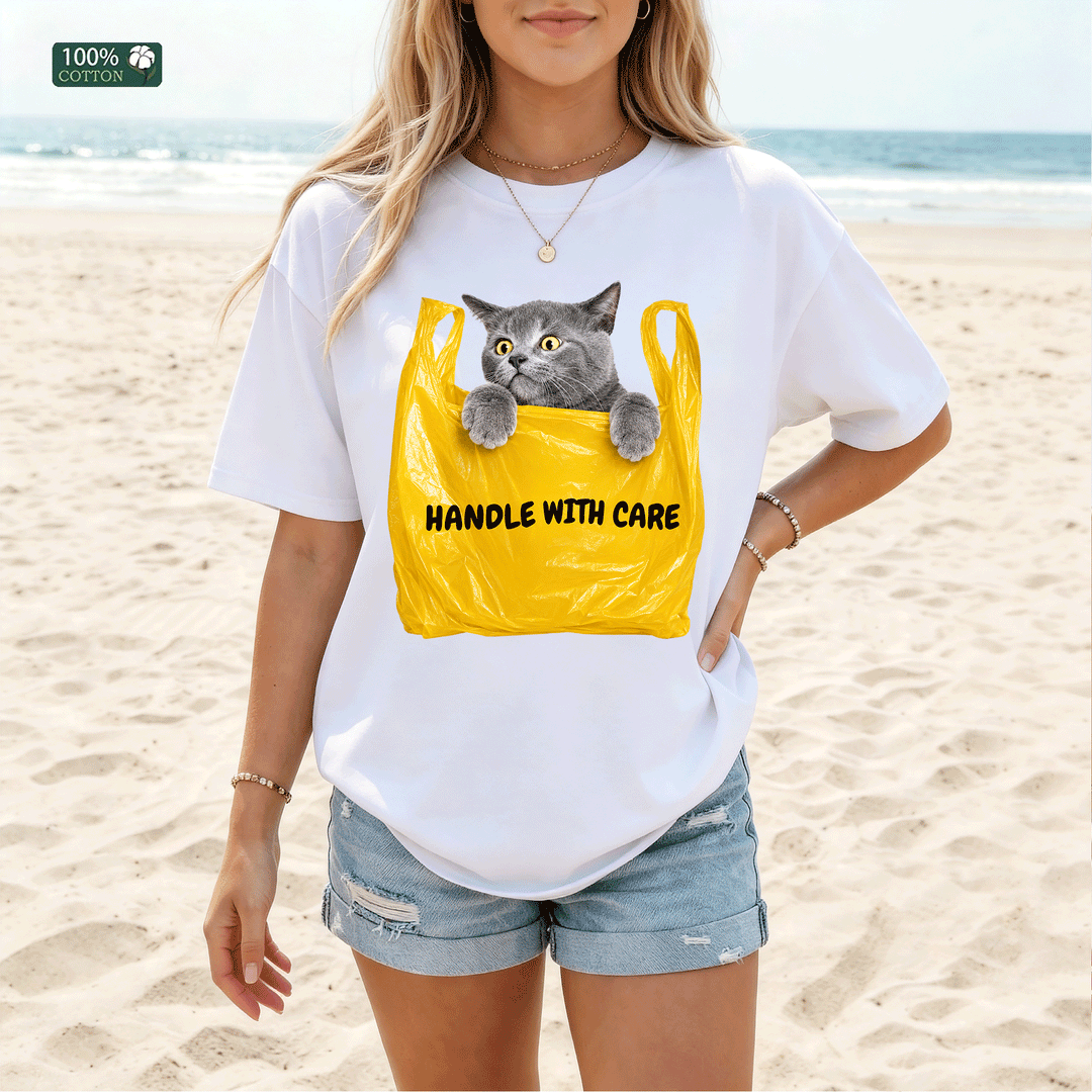 Handle With Care Cat T-Shirt – Funny Cat Lover Tee