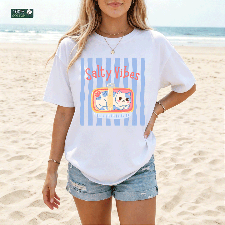 Salty Vibes Cute Cat Graphic T-Shirt