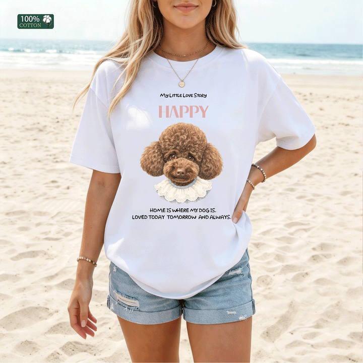 Classic Korean-Style Hand-Drawn Pet Head Portrait Custom Tee