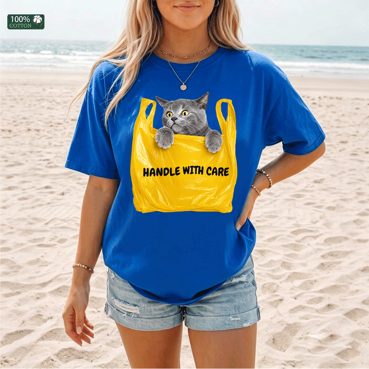 Handle With Care Cat T-Shirt – Funny Cat Lover Tee