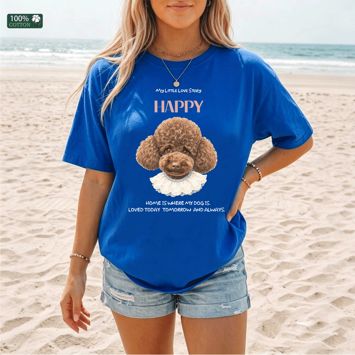 Classic Korean-Style Hand-Drawn Pet Head Portrait Custom Tee