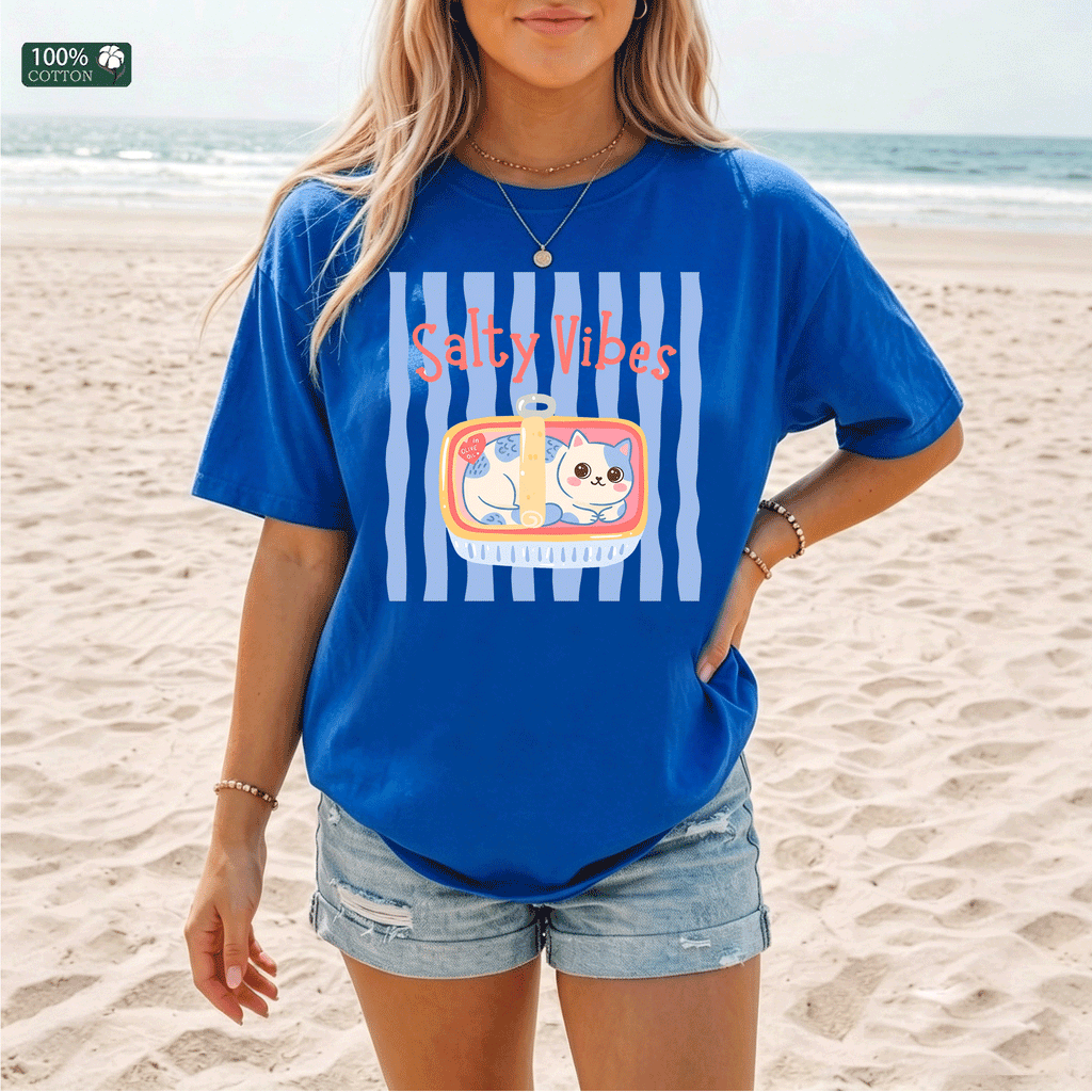 Salty Vibes Cute Cat Graphic T-Shirt