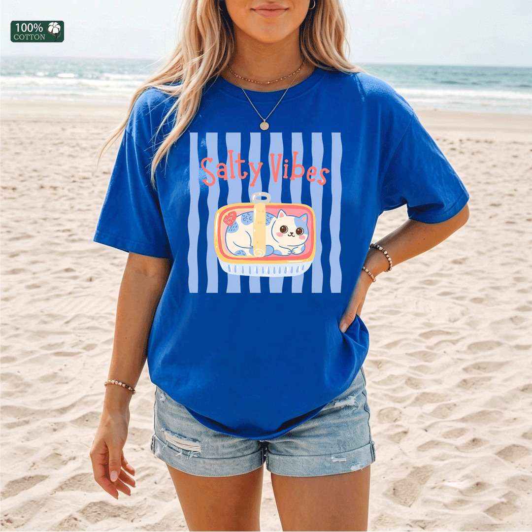 Salty Vibes Cute Cat Graphic T-Shirt