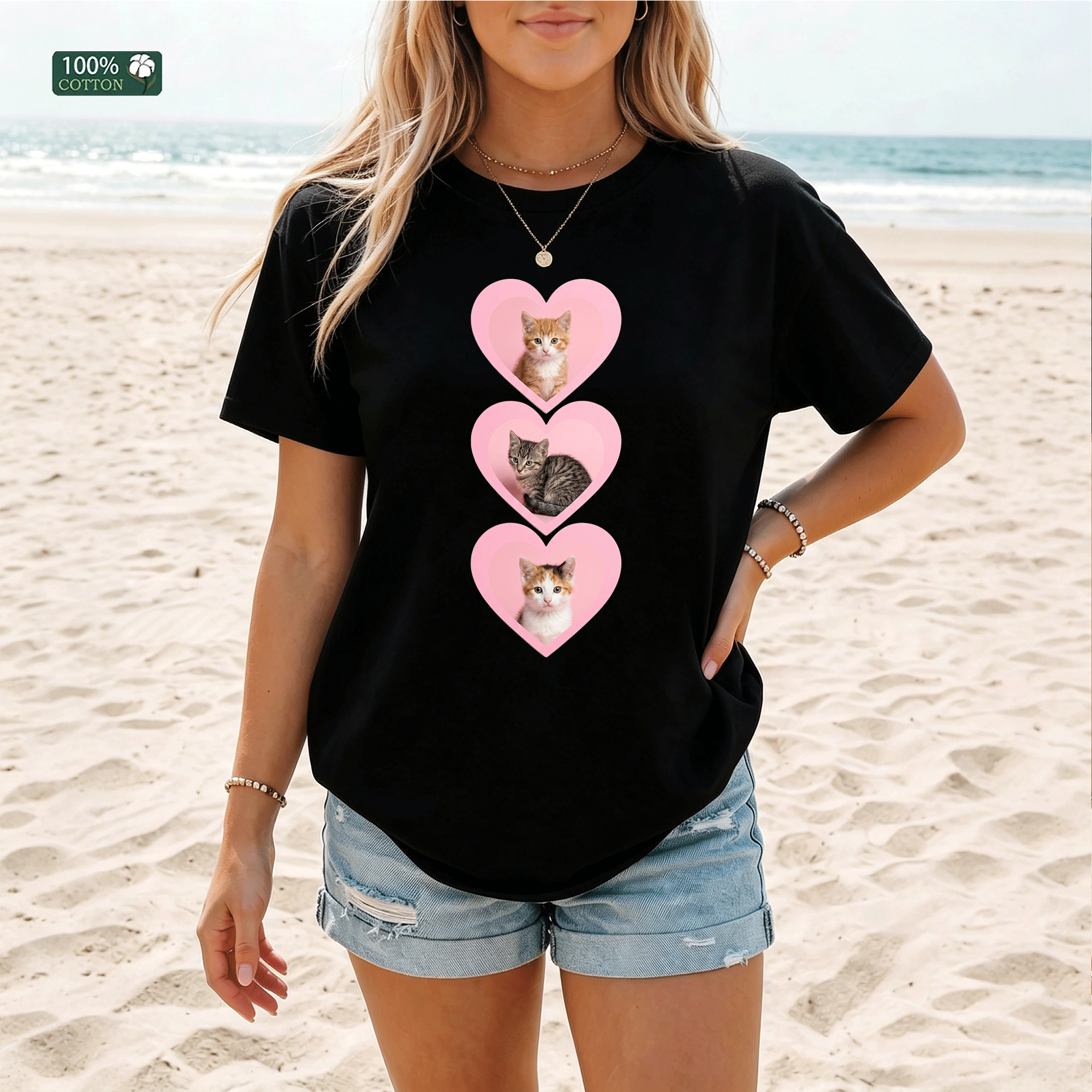 Kitten Heart Graphic T-shirt, Cat Lover Tee