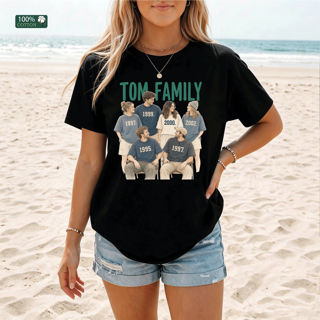 Family Portrait Custom T-Shirt | Personalised Birth Year Tee