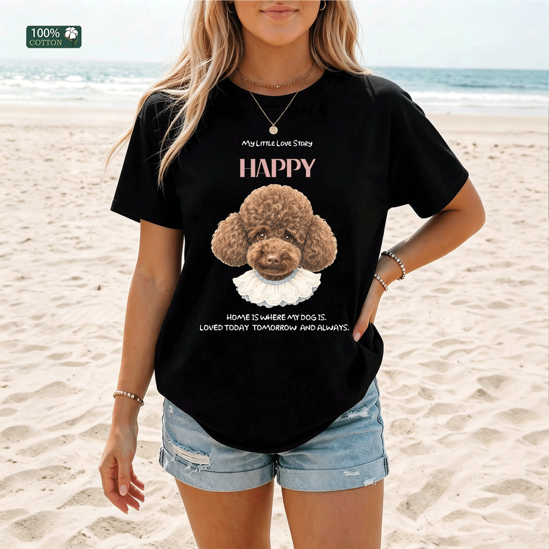 Classic Korean-Style Hand-Drawn Pet Head Portrait Custom Tee