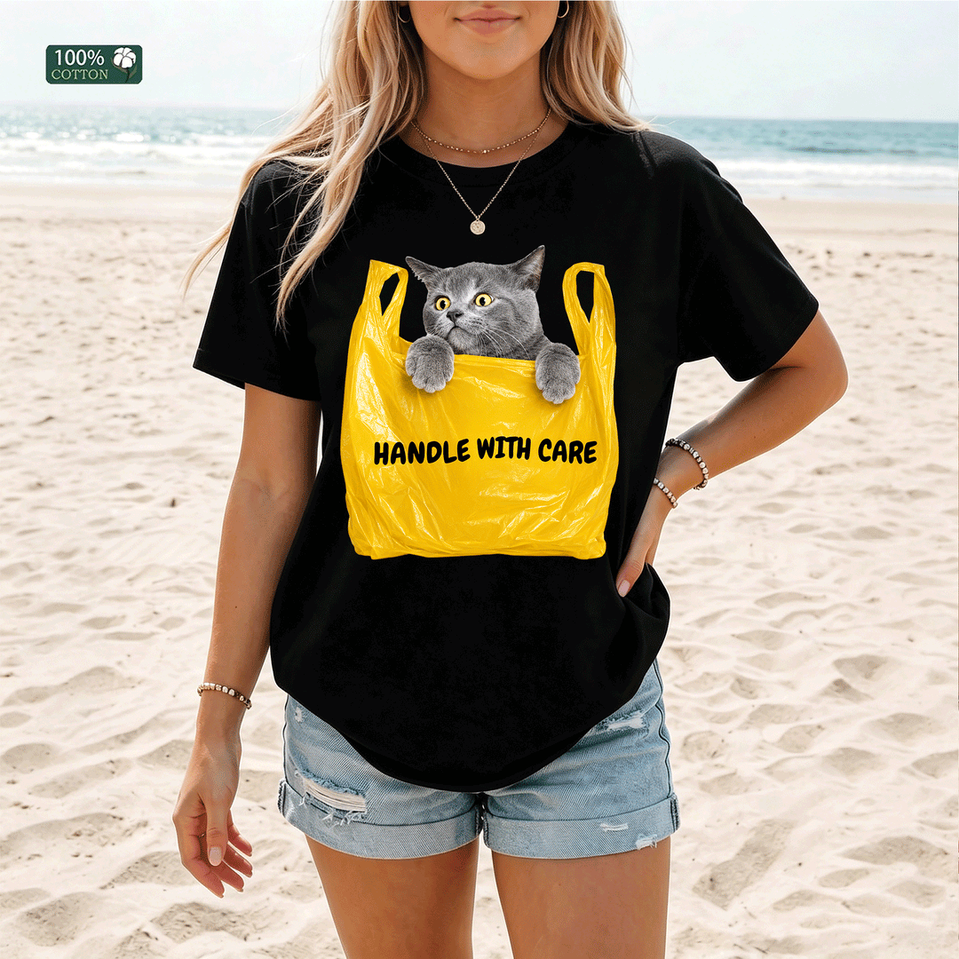 Handle With Care Cat T-Shirt – Funny Cat Lover Tee