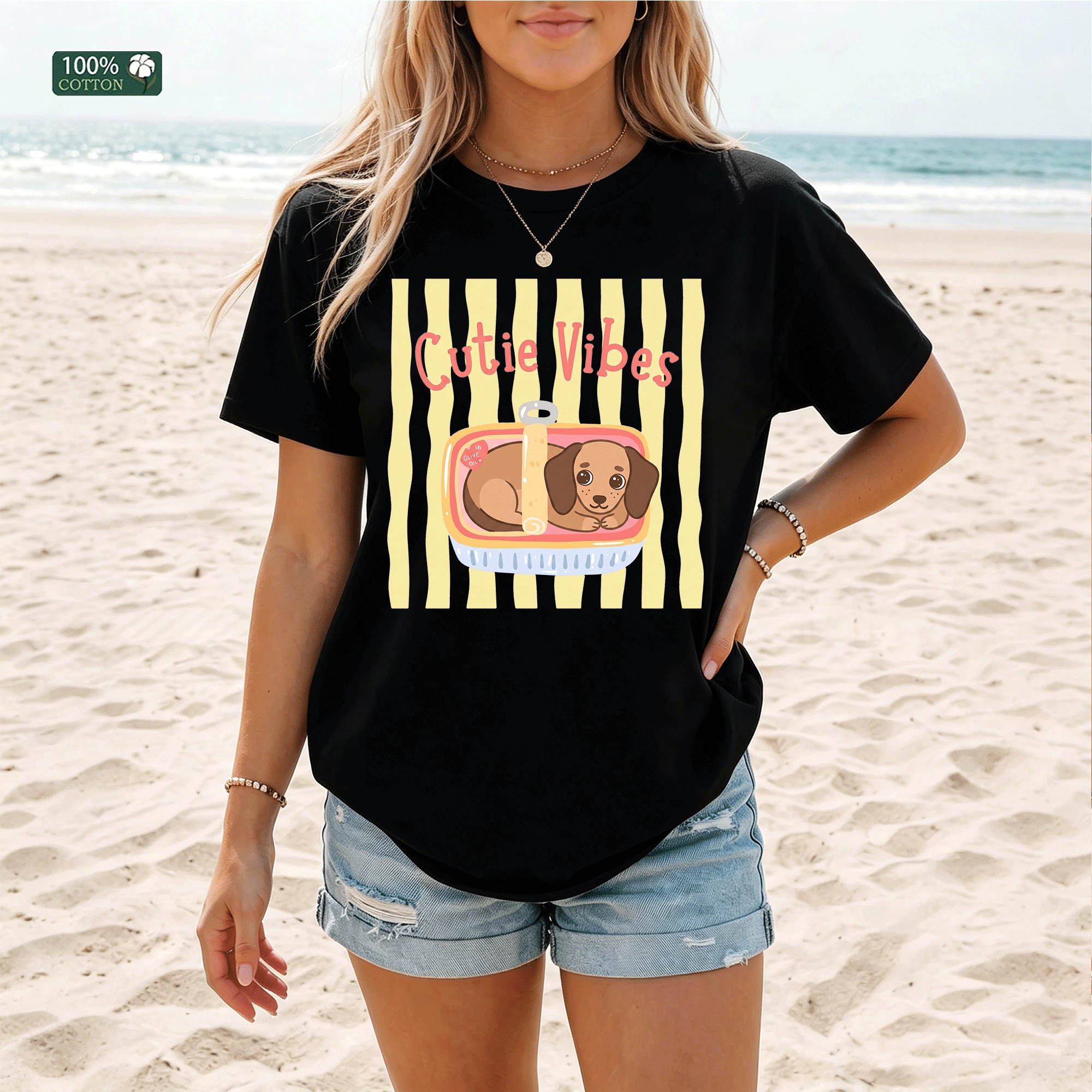 Cutie Vibes Cute Puppy Graphic T-Shirt