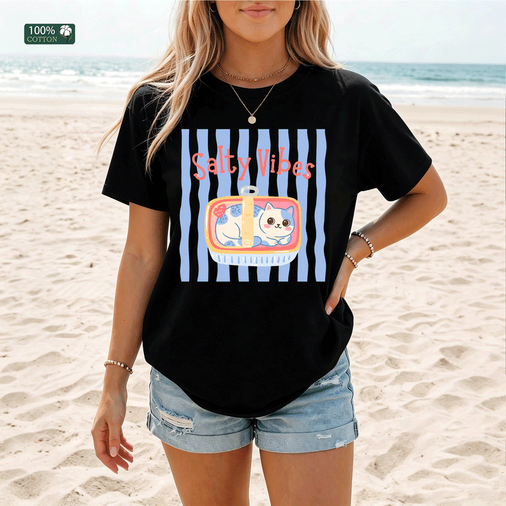 Salty Vibes Cute Cat Graphic T-Shirt