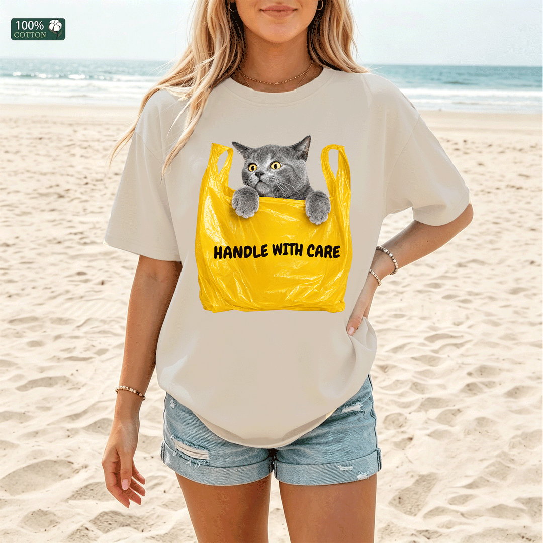 Handle With Care Cat T-Shirt – Funny Cat Lover Tee