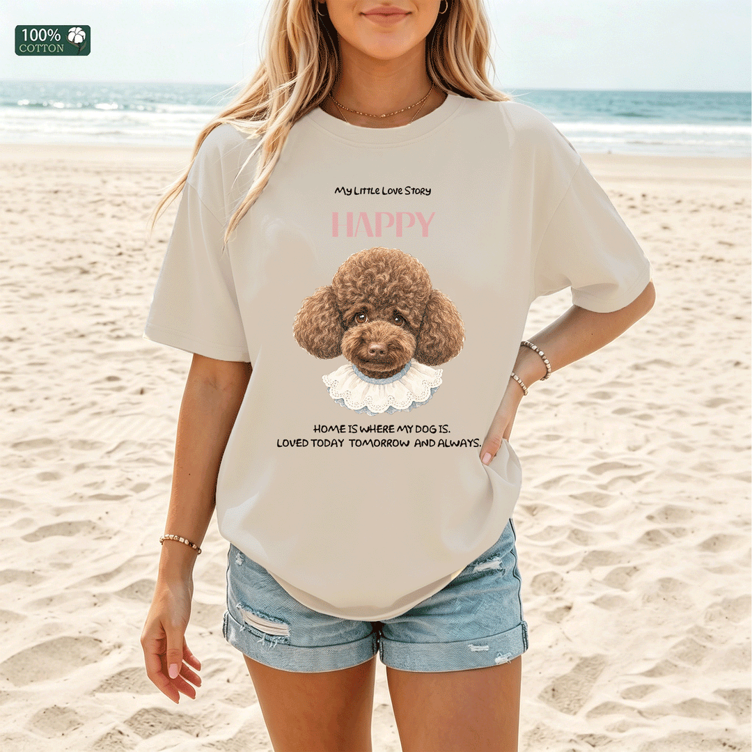 Classic Korean-Style Hand-Drawn Pet Head Portrait Custom Tee