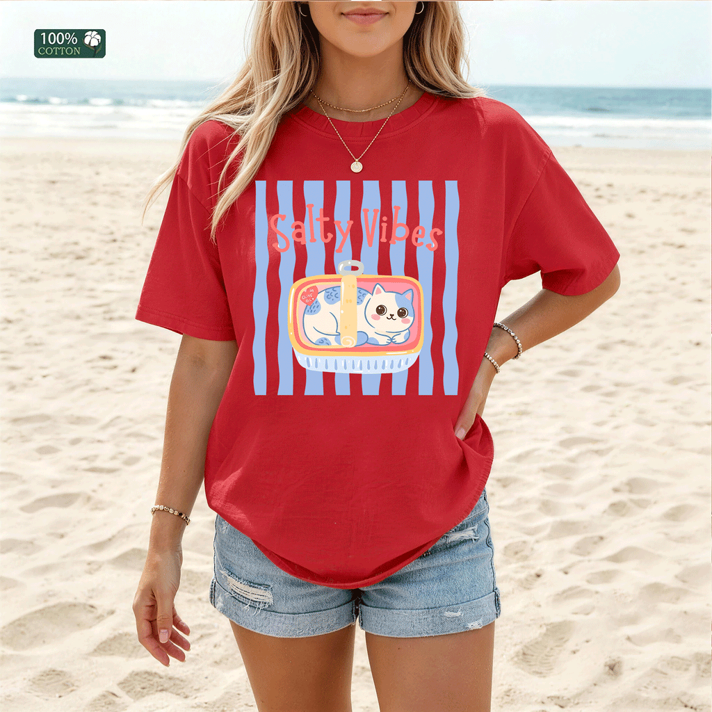 Salty Vibes Cute Cat Graphic T-Shirt