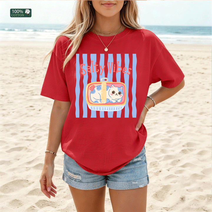 Salty Vibes Cute Cat Graphic T-Shirt