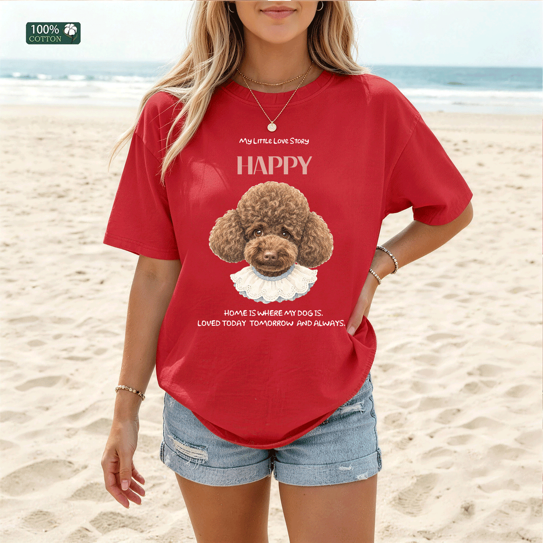 Classic Korean-Style Hand-Drawn Pet Head Portrait Custom Tee