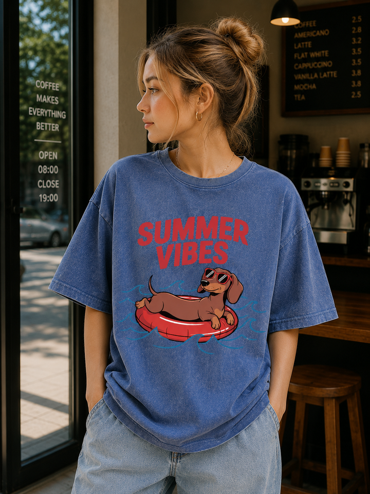 Summer Vibes Dachshund Graphic Vintage T-Shirt