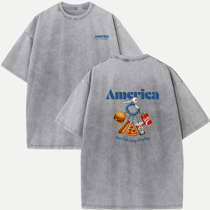 America Fast Food Keychain Graphic T-Shirt
