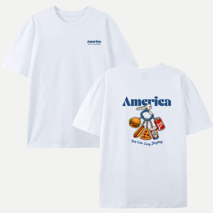 America Fast Food Keychain Graphic T-Shirt