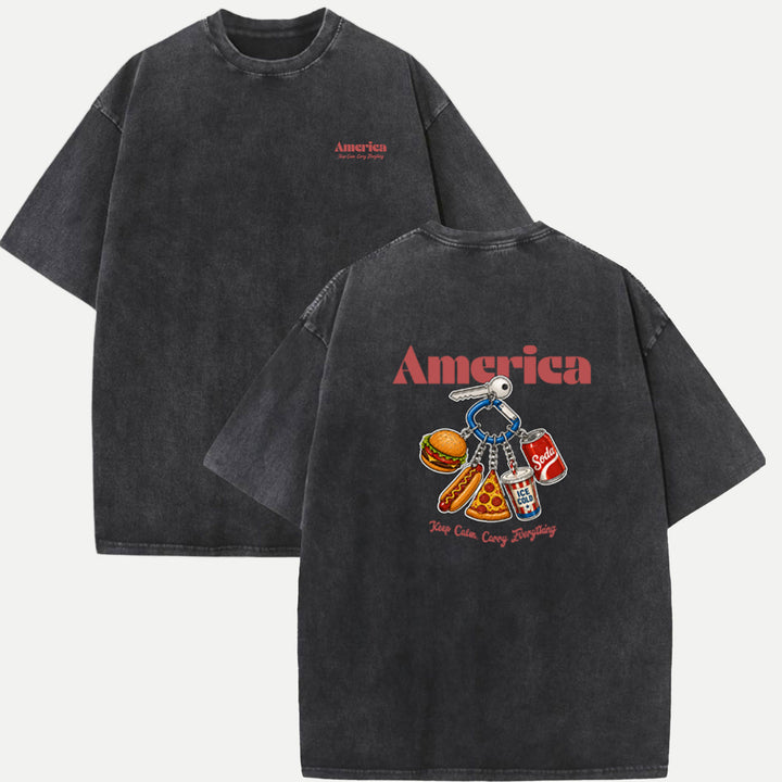 America Fast Food Keychain Graphic T-Shirt