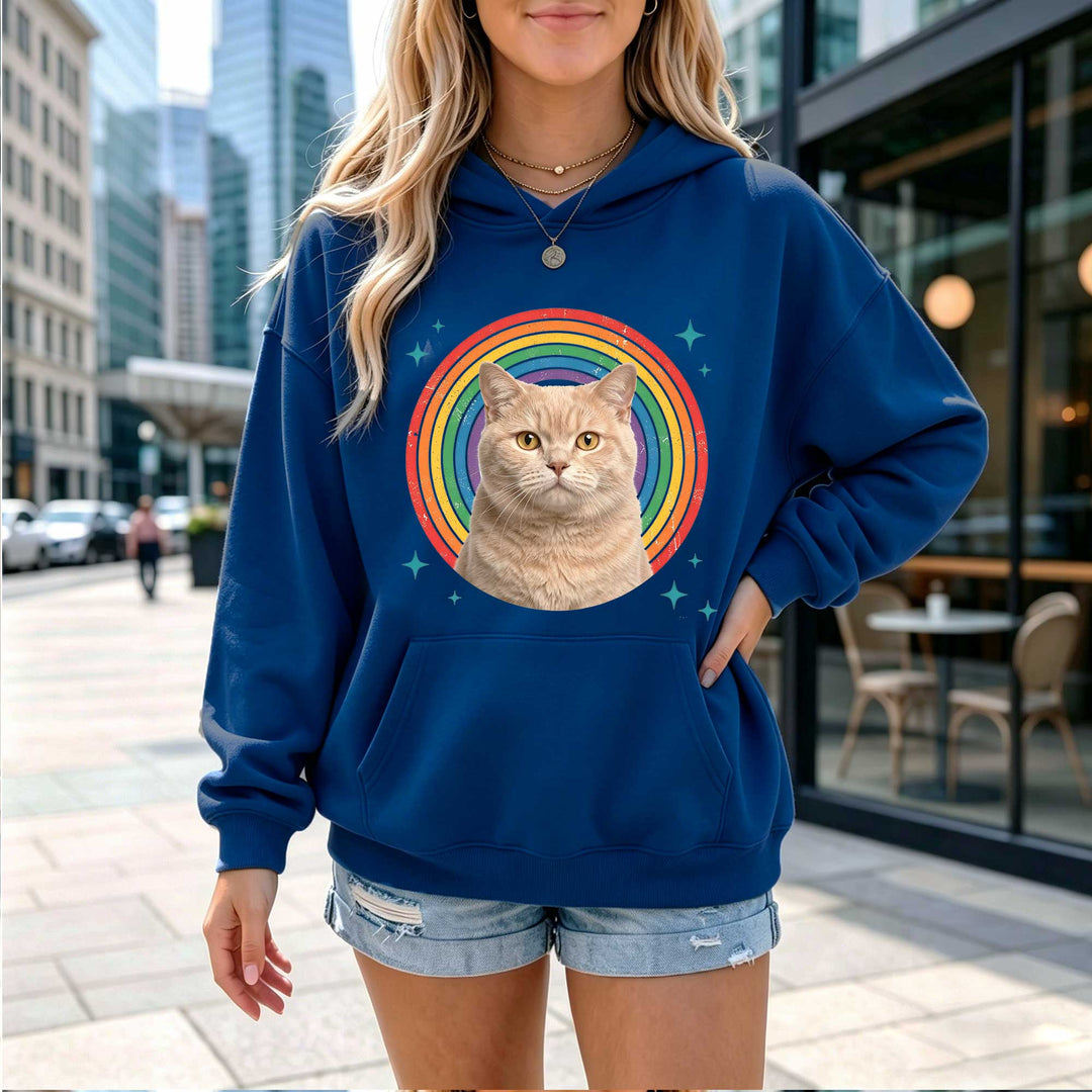 Retro Rainbow Cat Graphic Hoodie