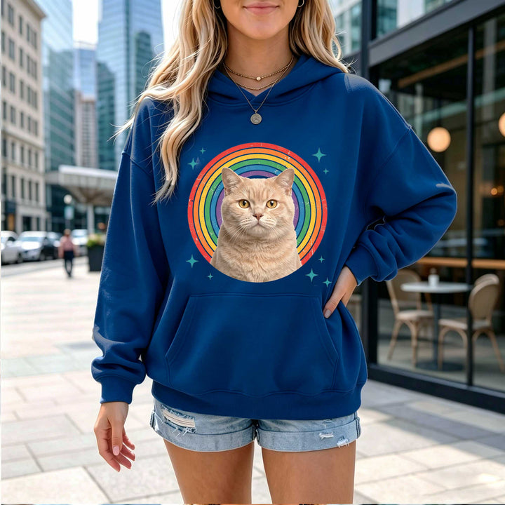 Retro Rainbow Cat Graphic Hoodie