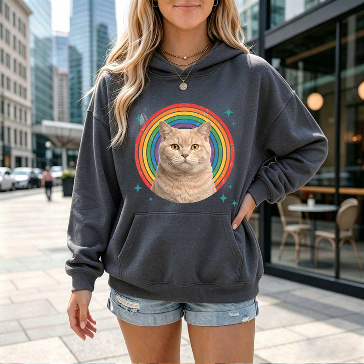 Retro Rainbow Cat Graphic Hoodie