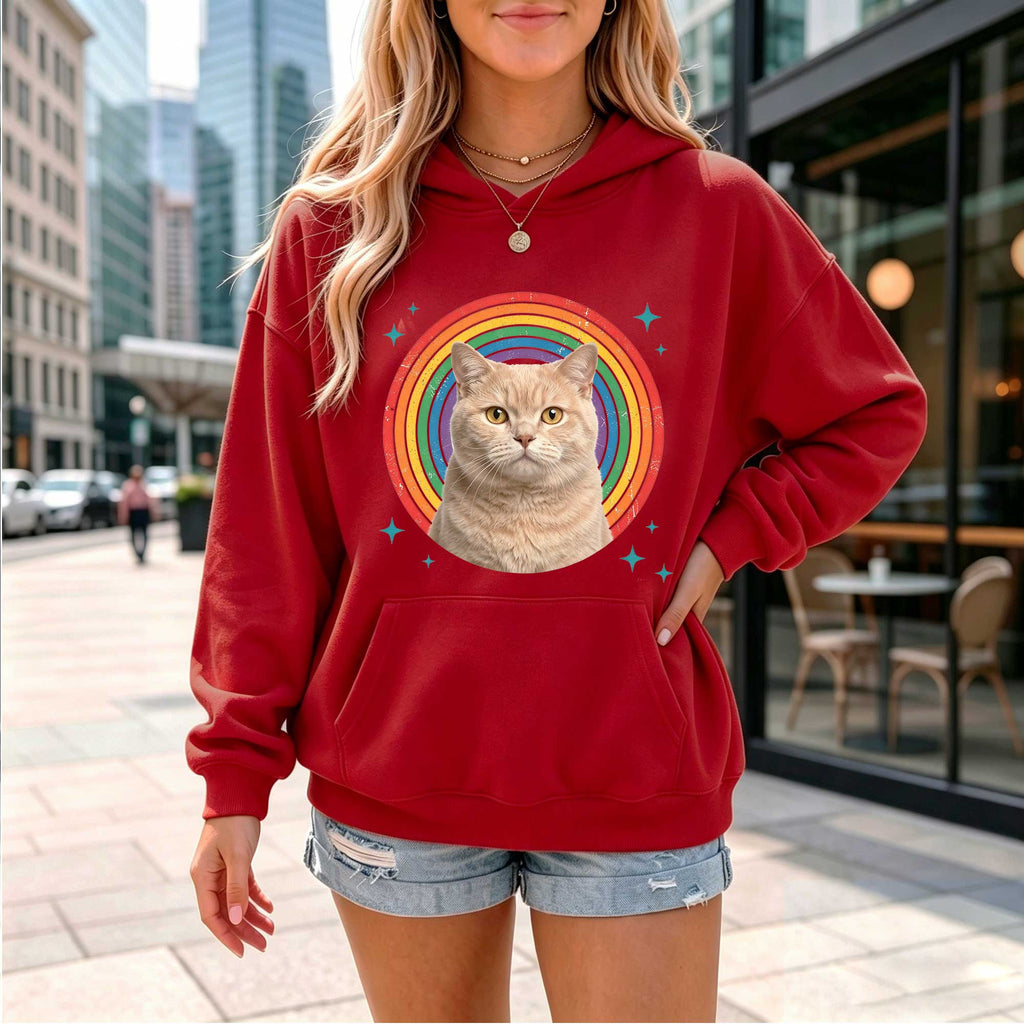 Retro Rainbow Cat Graphic Hoodie