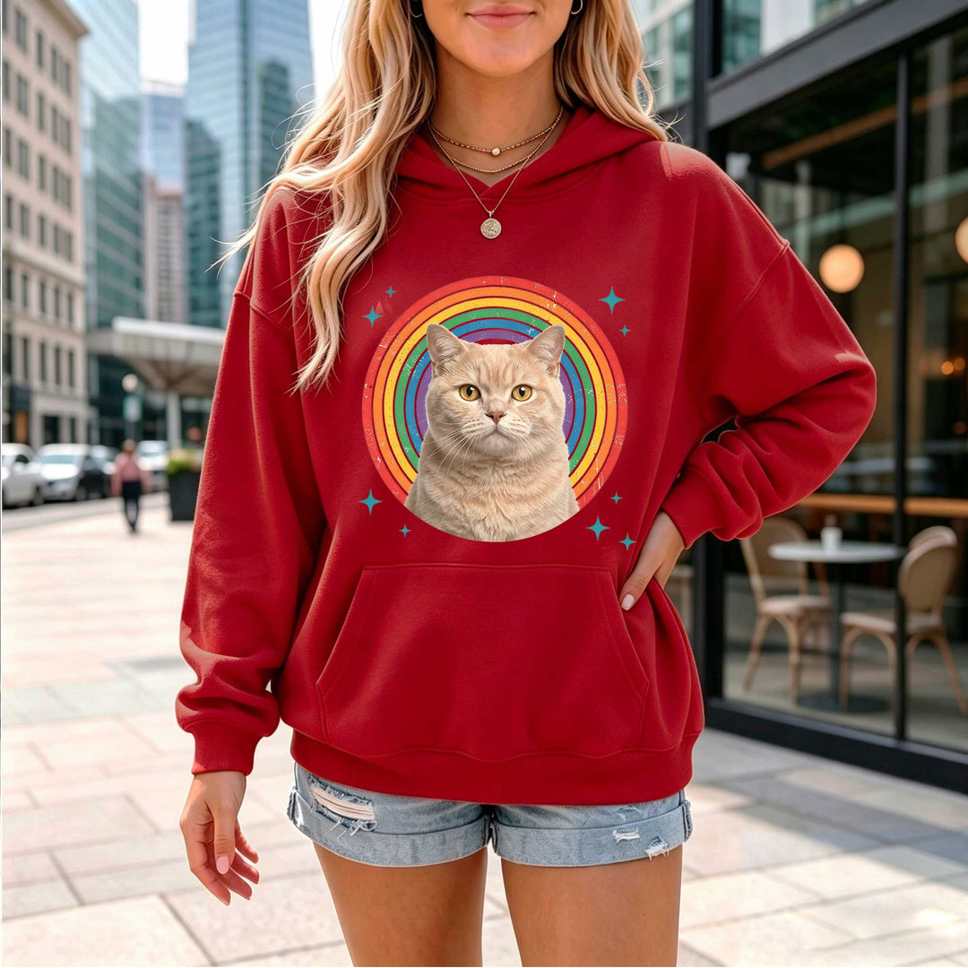 Retro Rainbow Cat Graphic Hoodie