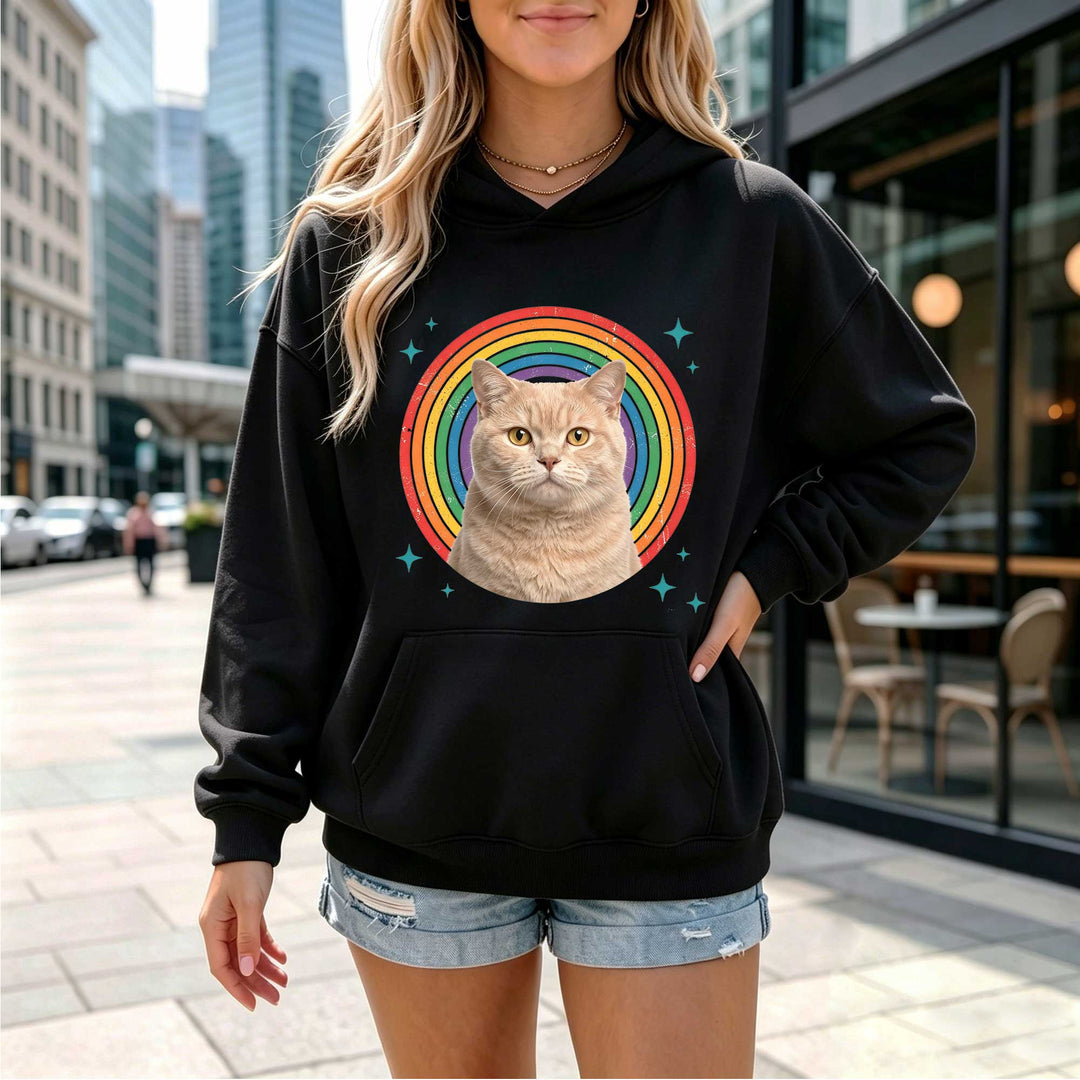 Retro Rainbow Cat Graphic Hoodie