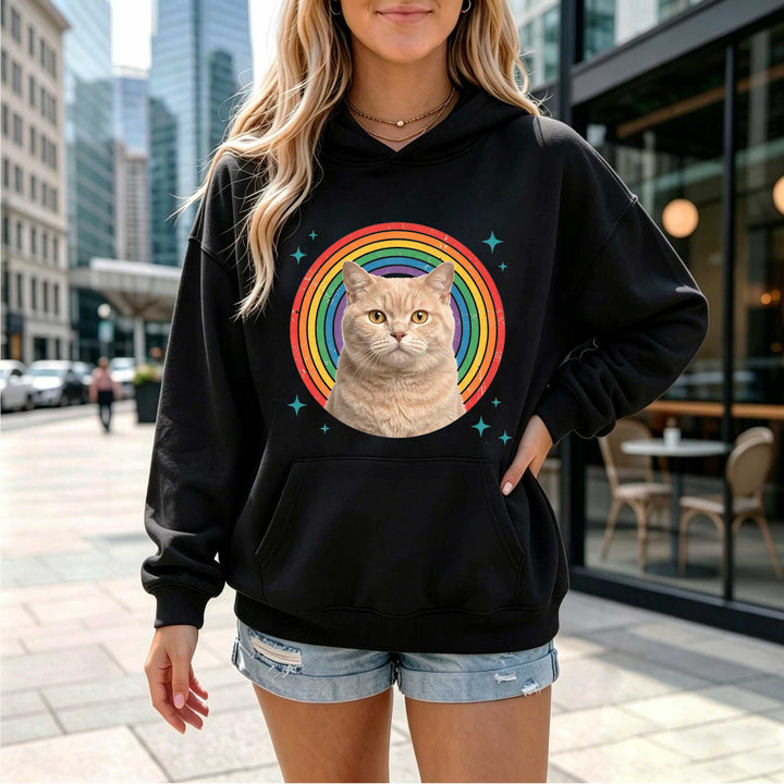 Retro Rainbow Cat Graphic Hoodie