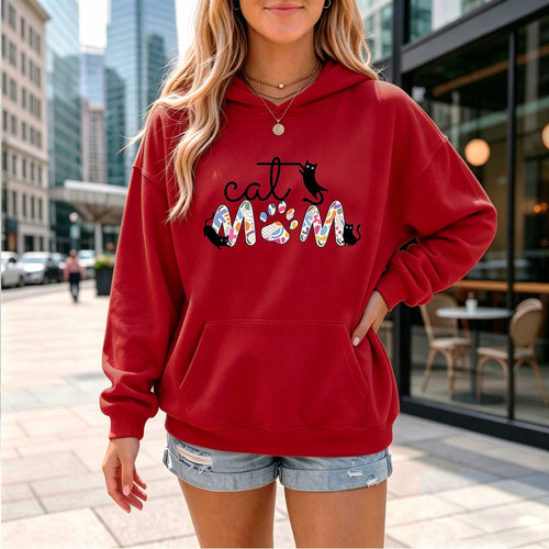 Abstract Pattern "Cat Mom" Graphic Hoodie