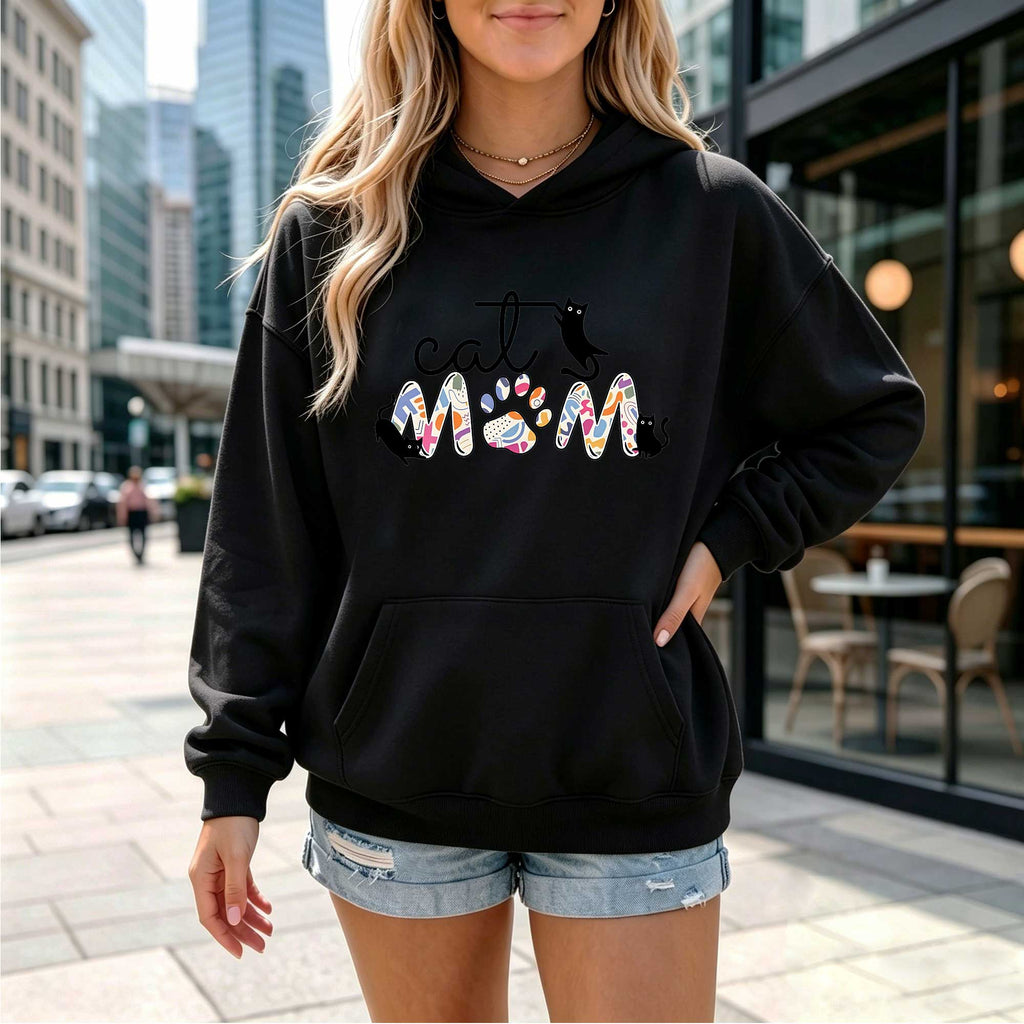 Abstract Pattern "Cat Mom" Graphic Hoodie