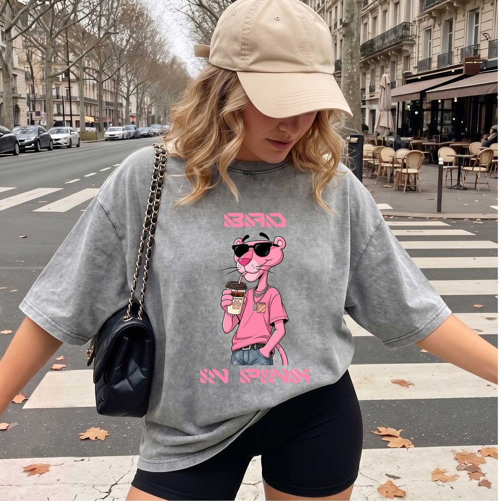Funny Pink Panther "Sip In Pink" Graphic T-Shirt