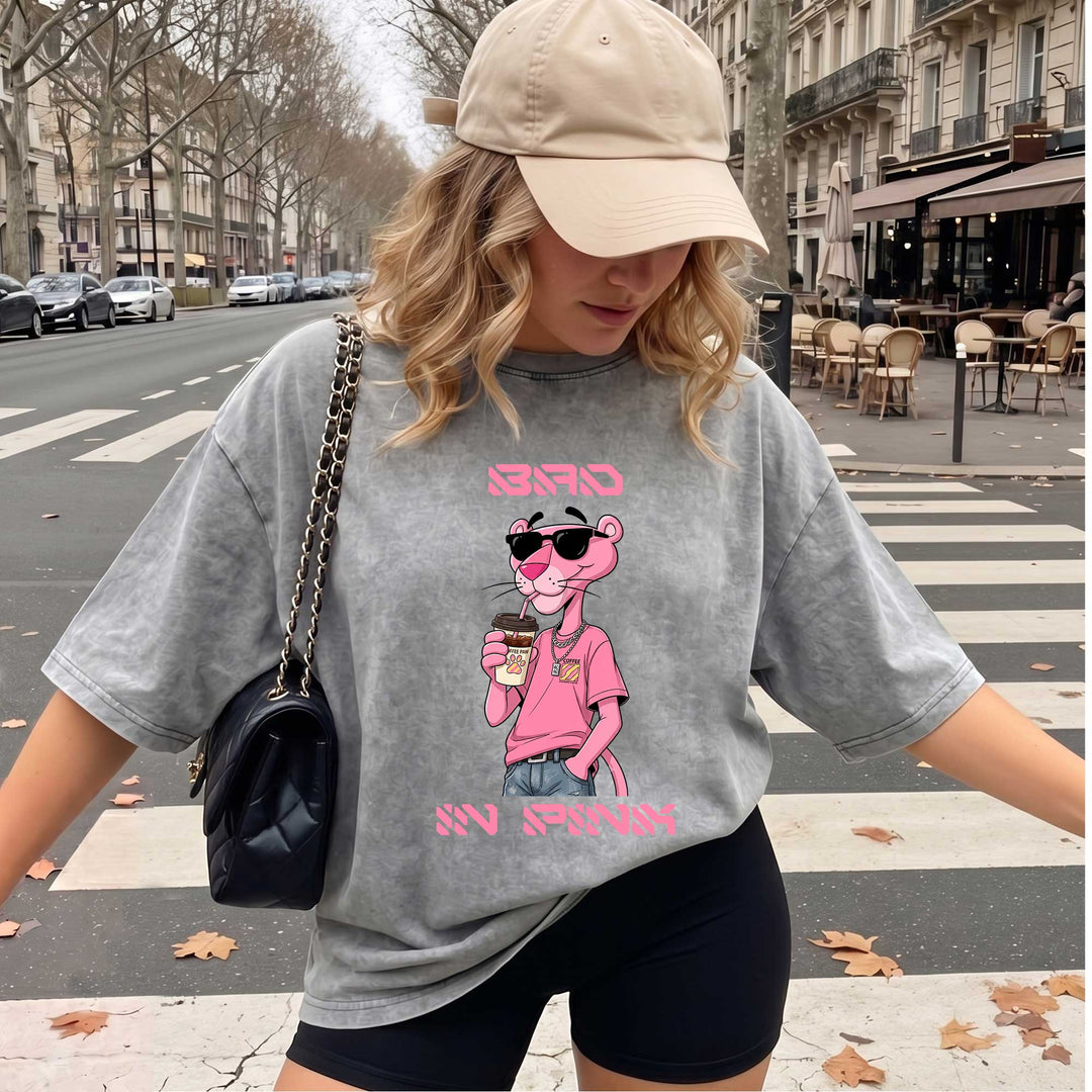 Funny Pink Panther "Sip In Pink" Graphic T-Shirt