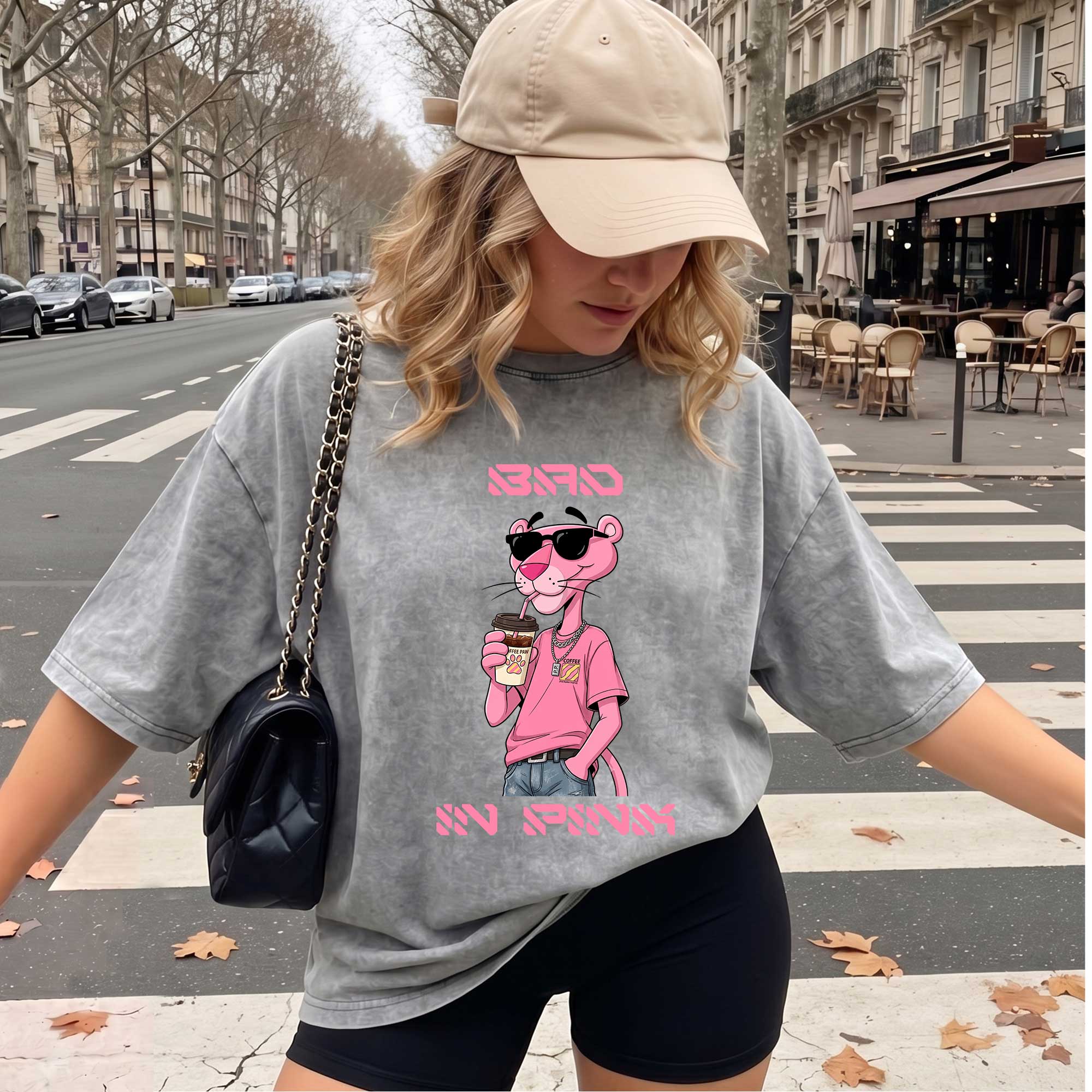 Funny Pink Panther "Sip In Pink" Graphic T-Shirt