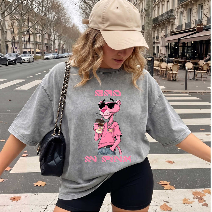 Funny Pink Panther "Sip In Pink" Graphic T-Shirt