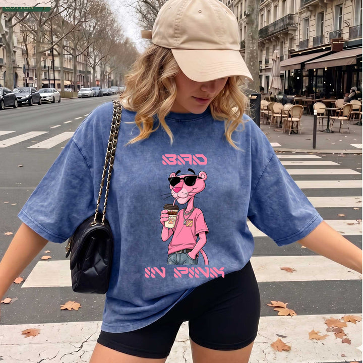 Funny Pink Panther "Sip In Pink" Graphic T-Shirt