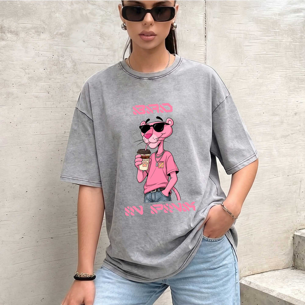 Funny Pink Panther "Sip In Pink" Graphic T-Shirt