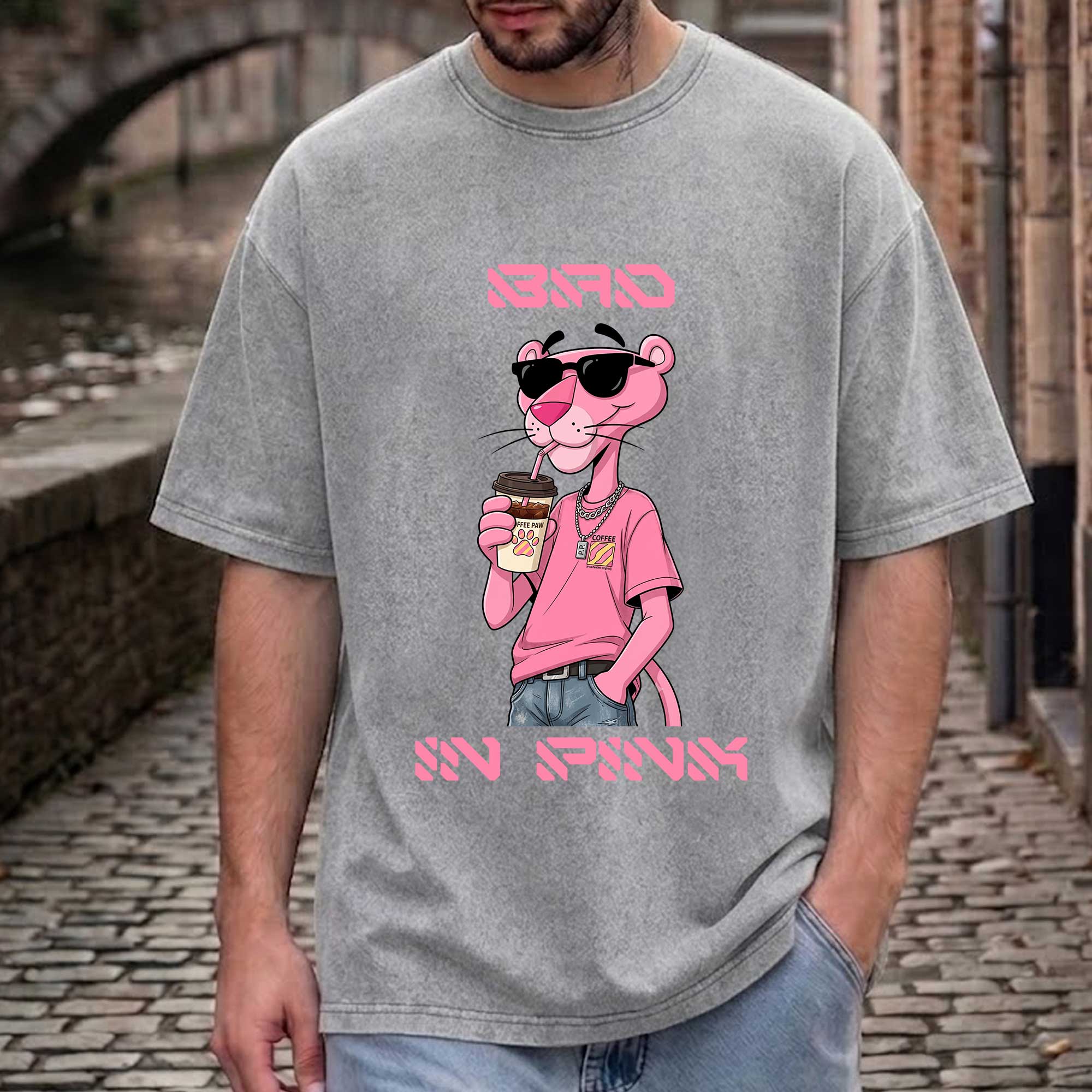 Funny Pink Panther "Sip In Pink" Graphic T-Shirt