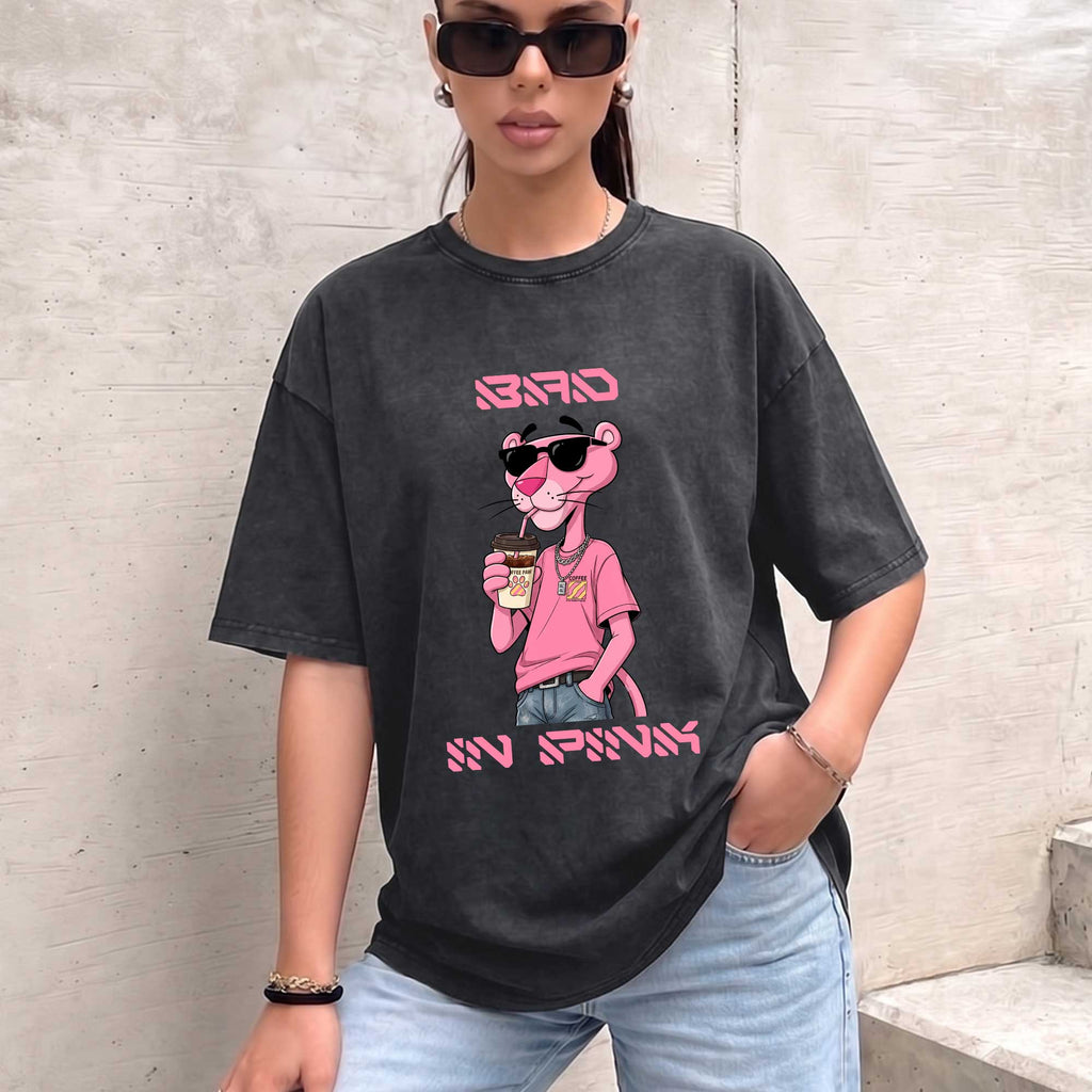 Funny Pink Panther "Sip In Pink" Graphic T-Shirt
