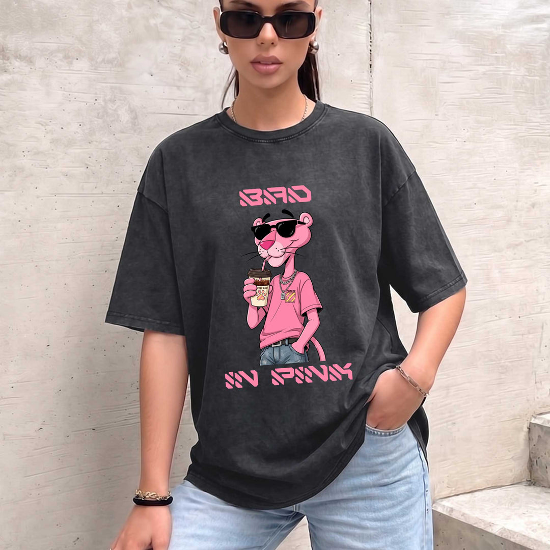 Funny Pink Panther "Sip In Pink" Graphic T-Shirt