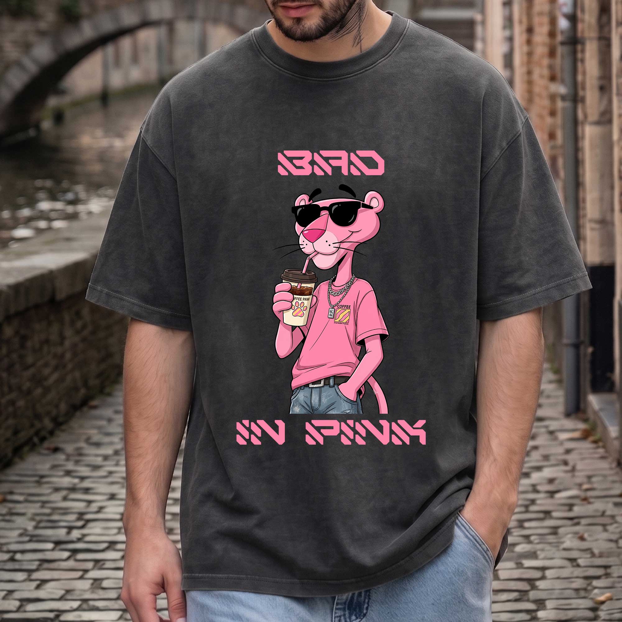 Funny Pink Panther "Sip In Pink" Graphic T-Shirt