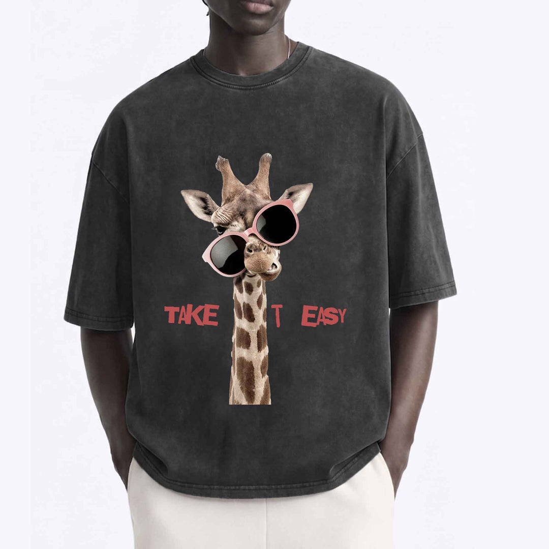 Funny Giraffe "Take It Easy" Graphic T-Shirt