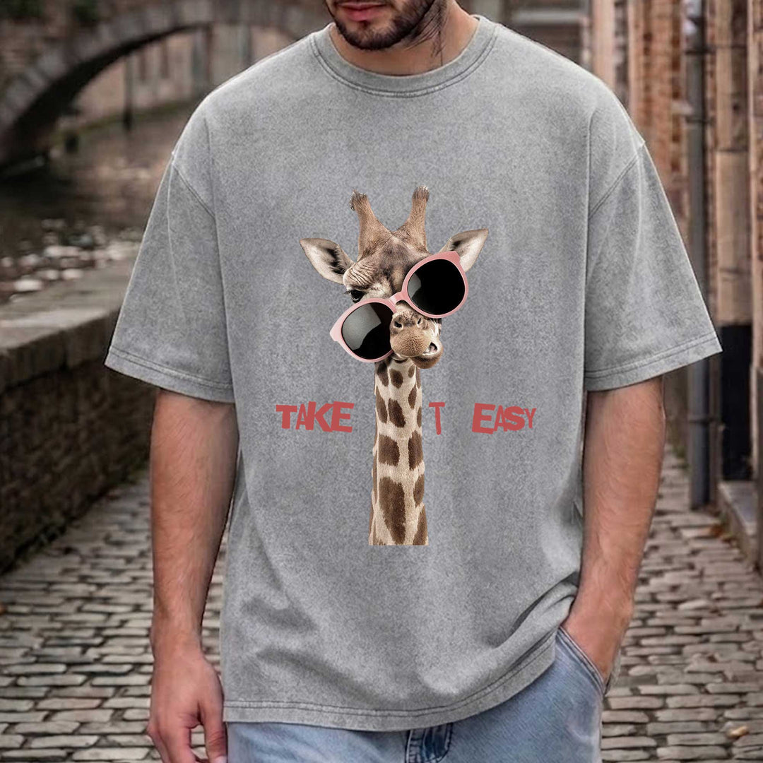 Funny Giraffe "Take It Easy" Graphic T-Shirt