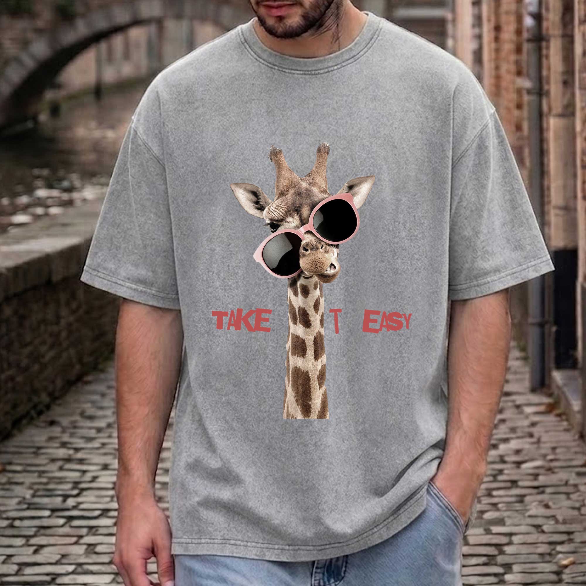 Funny Giraffe "Take It Easy" Graphic T-Shirt