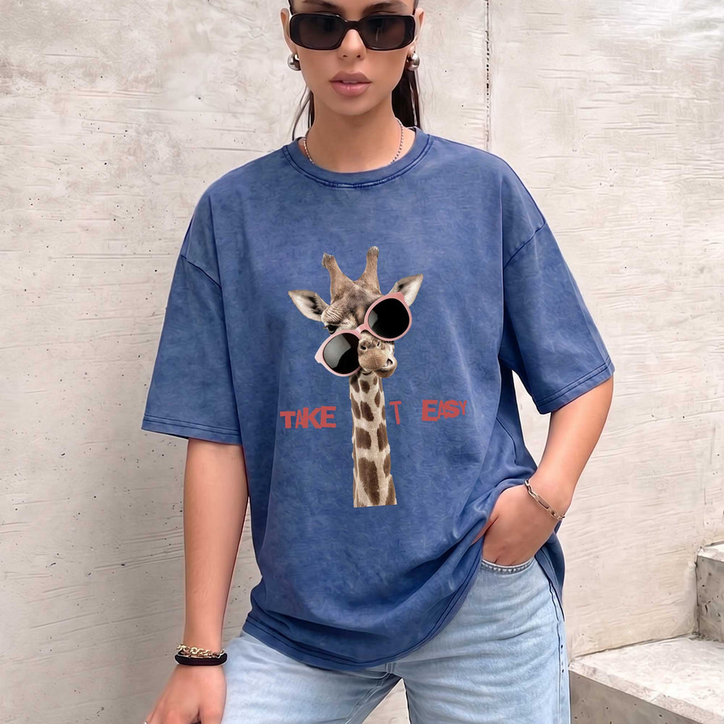 Funny Giraffe "Take It Easy" Graphic T-Shirt