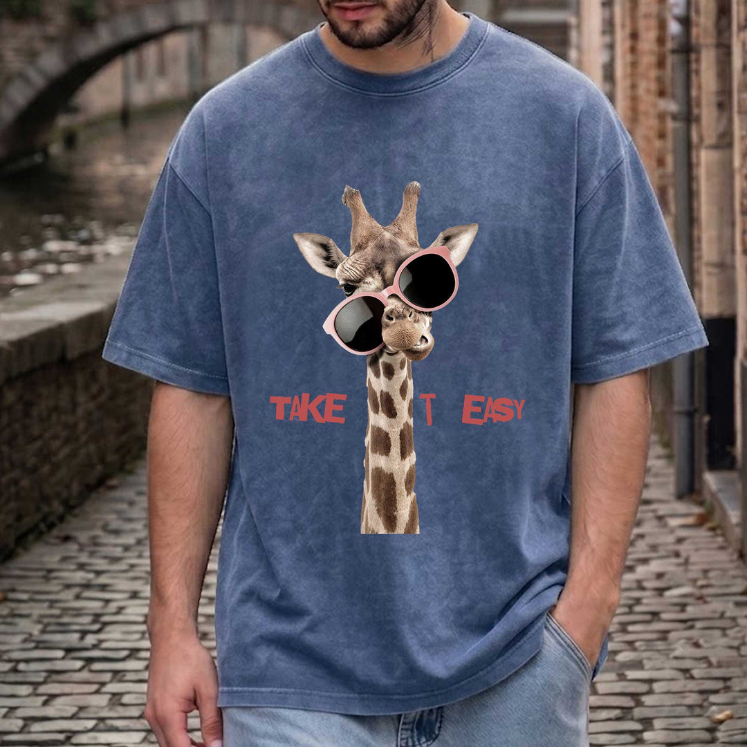 Funny Giraffe "Take It Easy" Graphic T-Shirt