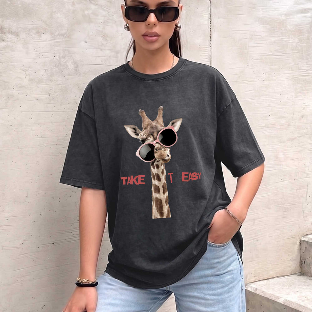 Funny Giraffe "Take It Easy" Graphic T-Shirt