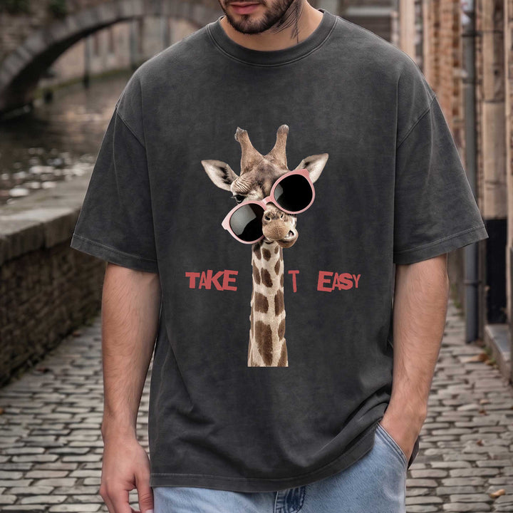 Funny Giraffe "Take It Easy" Graphic T-Shirt