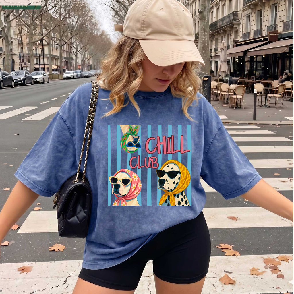 Chill Club Dog Vintage T-shirt, Oversized Washed Graphic Tee