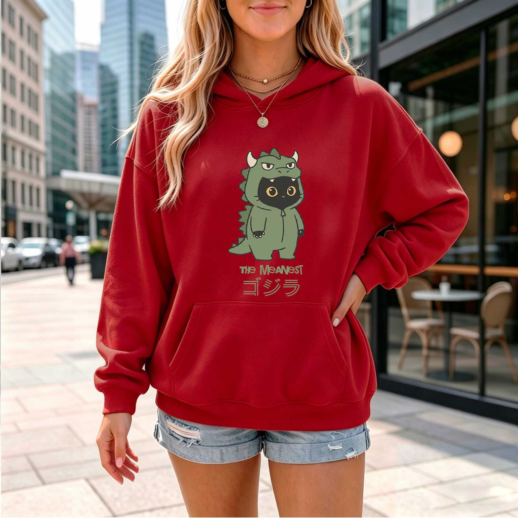 Funny Black Cat Godzilla "The Meanest" Graphic Hoodie